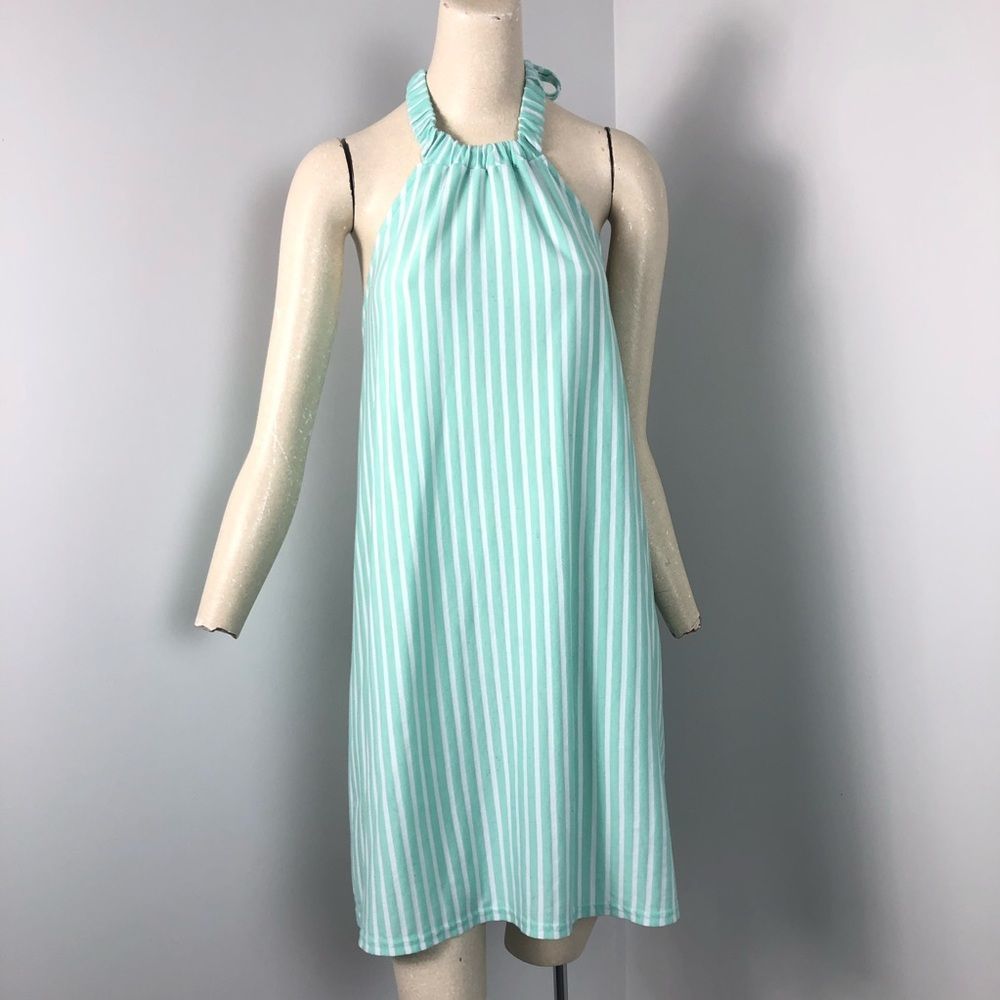 Asos Dress Mint Green White Stripe Halter Tie Back
